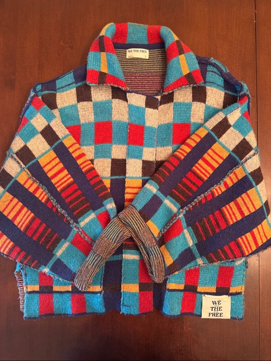 We The Free Sweaters - We The Free Multicolor Turquoise, Red & Navy Button-Snap Knit Sweater